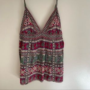 TOPSHOP Aztec Tank Top, Zipper Back, Stud Detail, Size 2